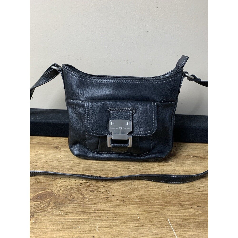Etienne Aigner Purse Leather Black Handbag Shoulder Bag Buckle Snap